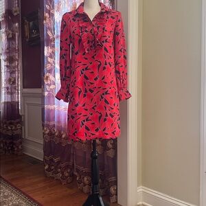 NWOT New Ann Taylor Vibrant Red and Black Long Sleeve Dress